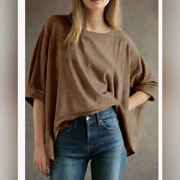 Brown  Oversized Loose Fit Women's Tee - Picture 2 of 5